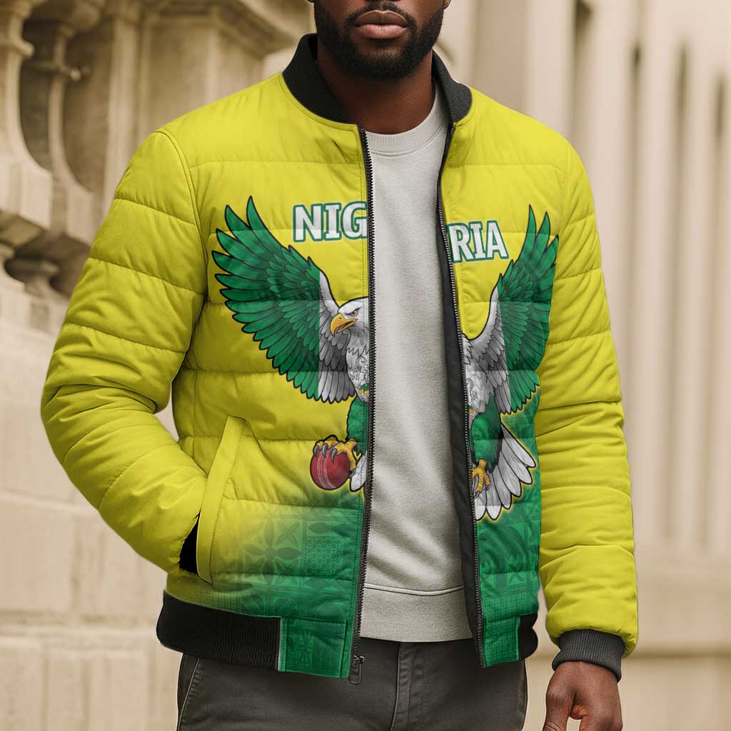 Custom Cricket African Nigeria Bomber Puffer Jacket Najeriya Angry Eagle Flag Motif