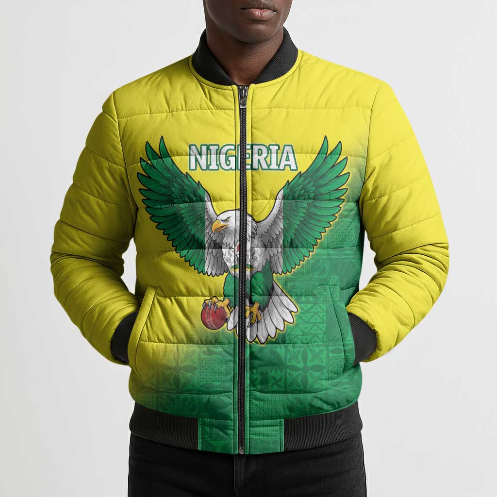 Custom Cricket African Nigeria Bomber Puffer Jacket Najeriya Angry Eagle Flag Motif