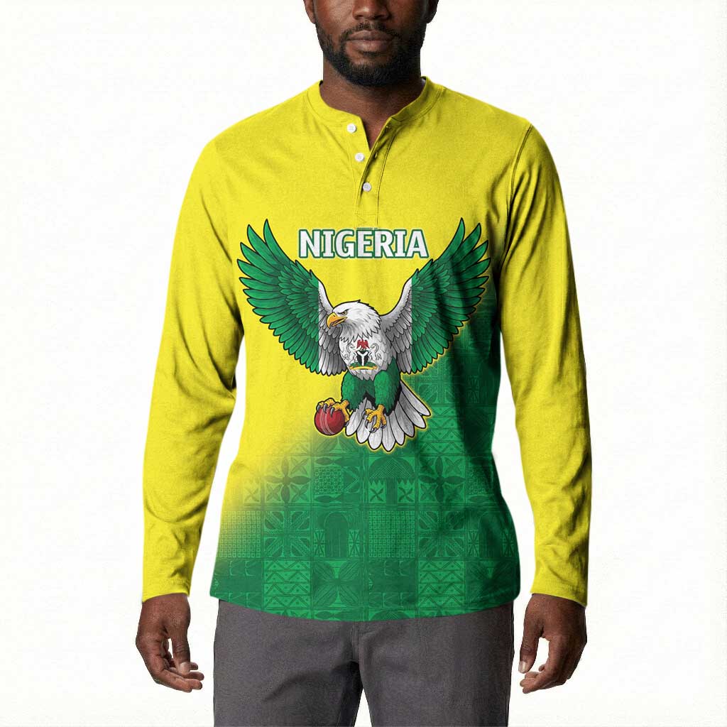 Custom Cricket African Nigeria Button Sweatshirt Najeriya Angry Eagle Flag Motif