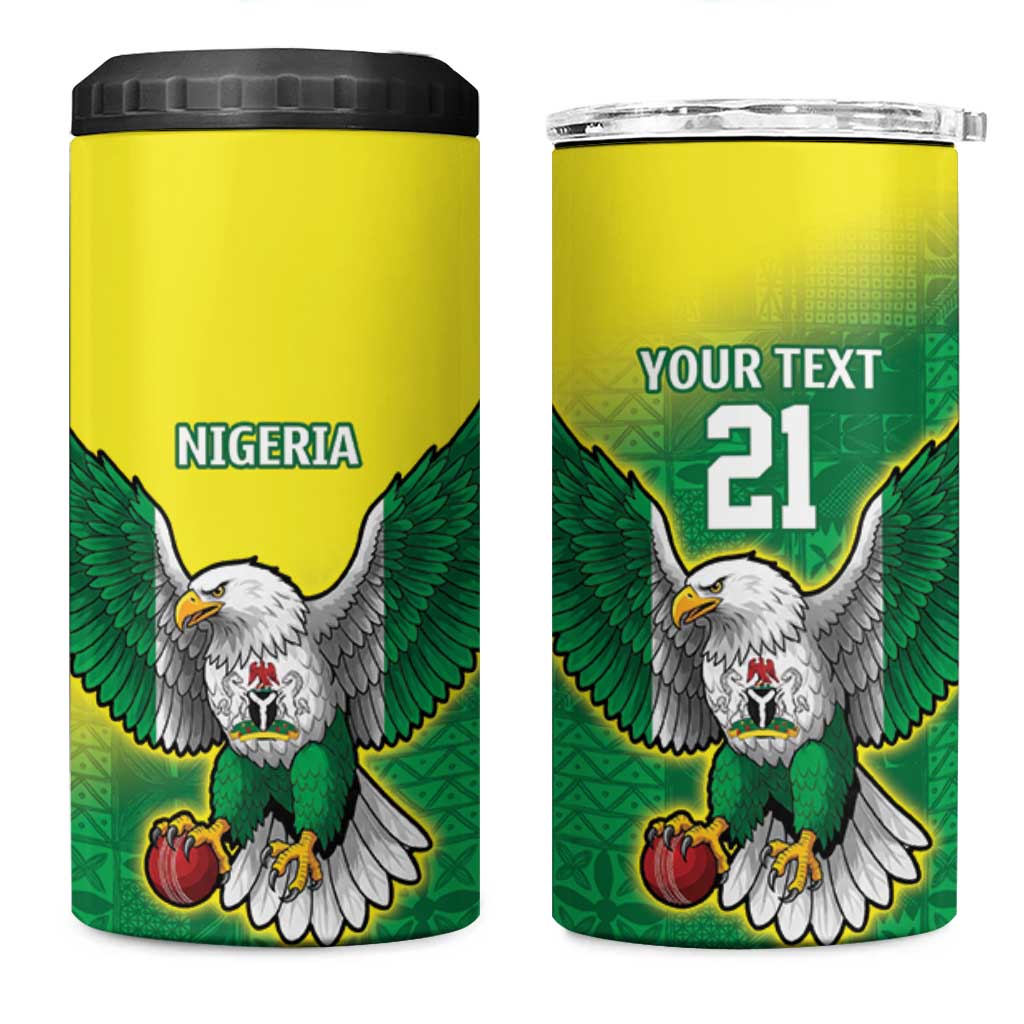 Custom Cricket African Nigeria 4 in 1 Can Cooler Tumbler Najeriya Angry Eagle Flag Motif - African Pride