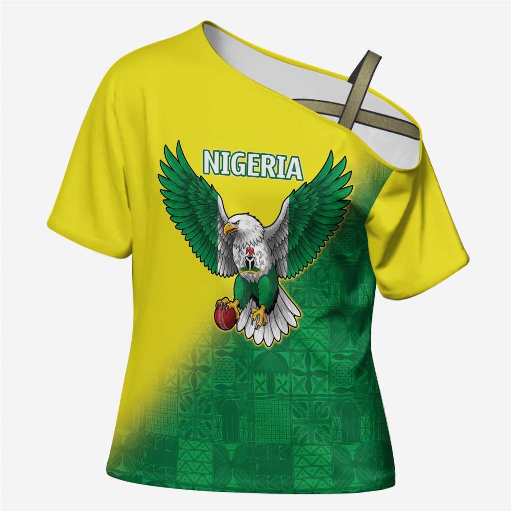 Custom Cricket African Nigeria Cross Shoulder Shirt Najeriya Angry Eagle Flag Motif