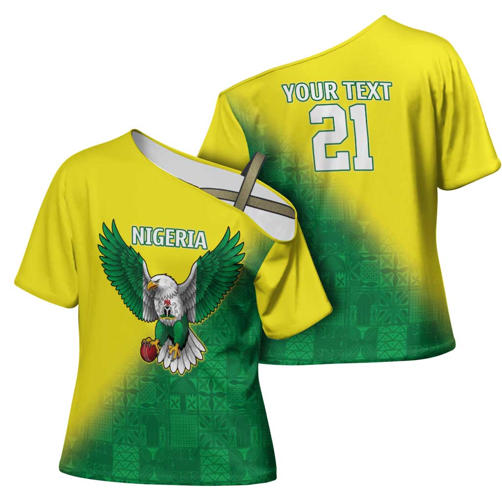 Custom Cricket African Nigeria Cross Shoulder Shirt Najeriya Angry Eagle Flag Motif