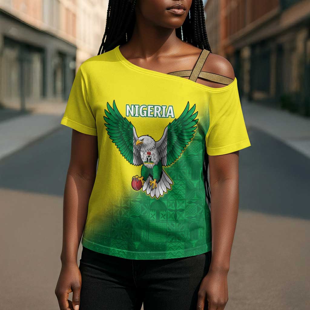 Custom Cricket African Nigeria Cross Shoulder Shirt Najeriya Angry Eagle Flag Motif