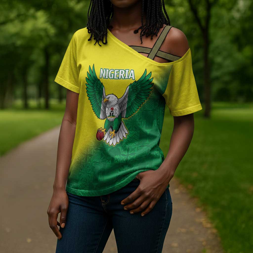 Custom Cricket African Nigeria Cross Shoulder Shirt Najeriya Angry Eagle Flag Motif