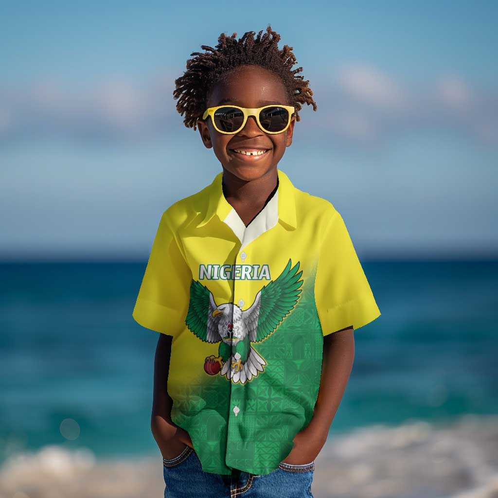 Custom Cricket African Nigeria Kid Hawaiian Shirt Najeriya Angry Eagle Flag Motif - African Pride