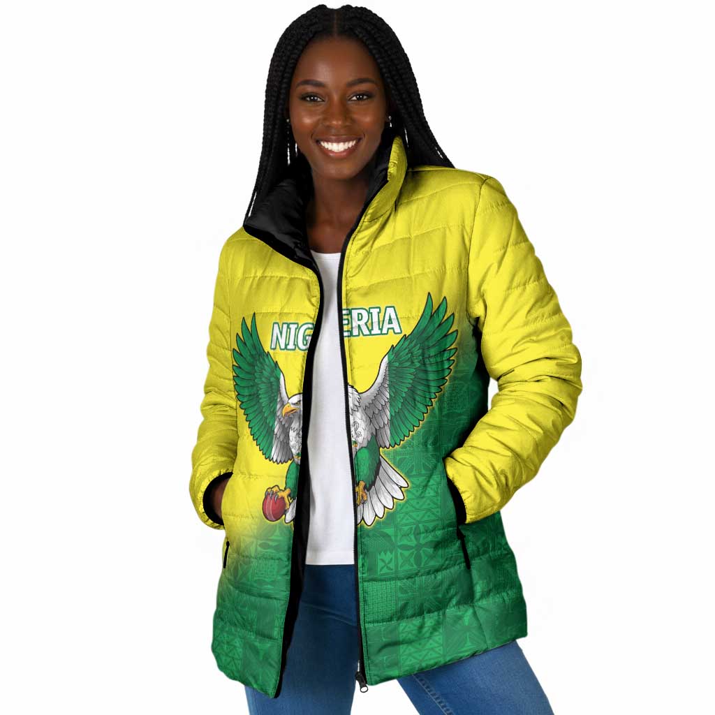 Custom Cricket African Nigeria Padded Jacket Najeriya Angry Eagle Flag Motif