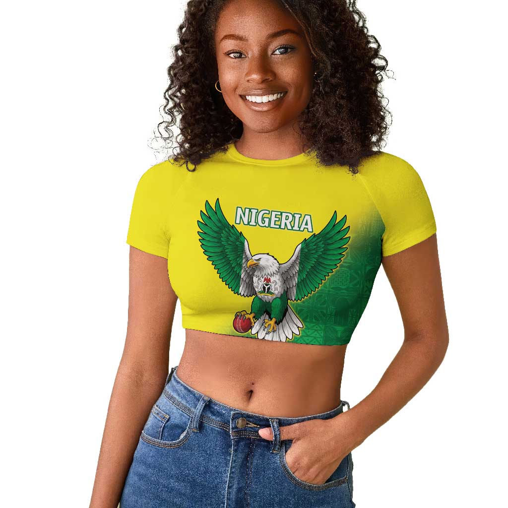 Custom Cricket African Nigeria Raglan Cropped T shirt Najeriya Angry Eagle Flag Motif - African Pride