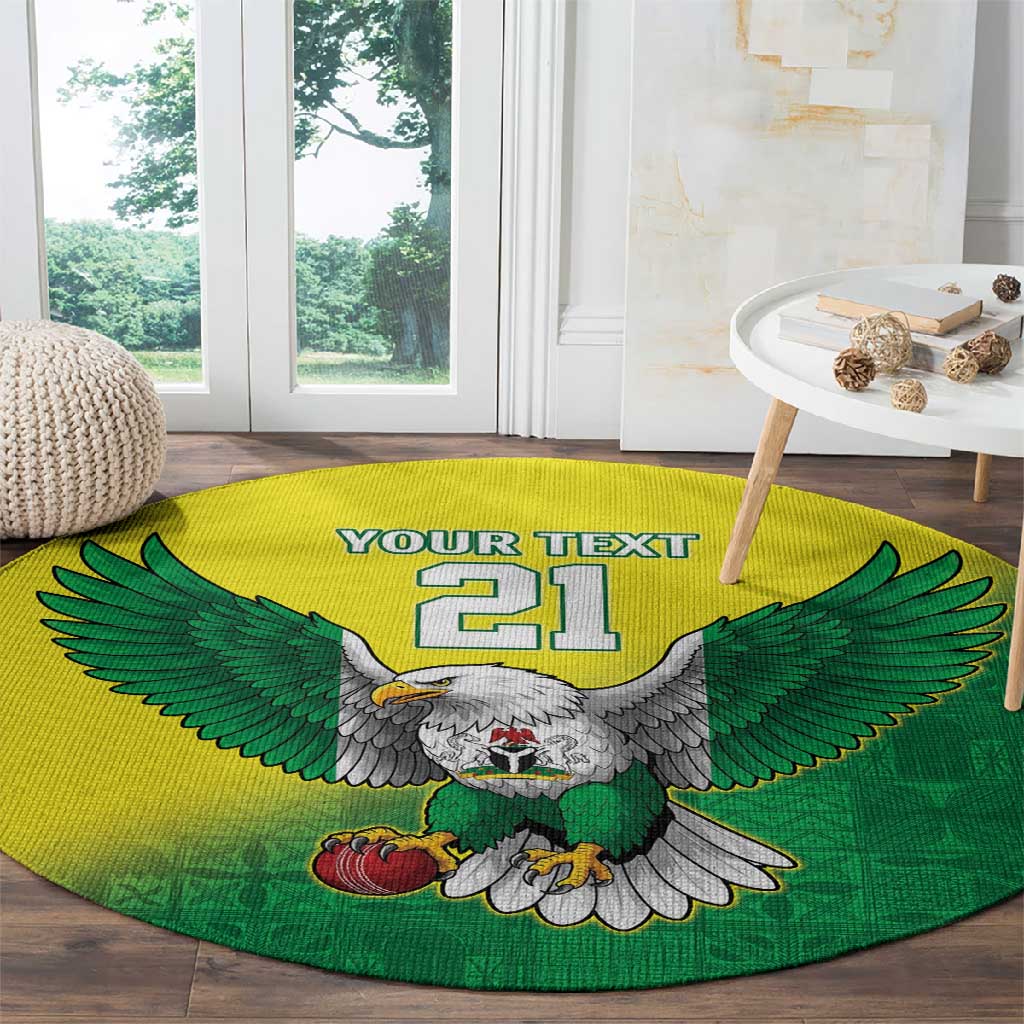 Custom Cricket African Nigeria Round Carpet Najeriya Angry Eagle Flag Motif - African Pride