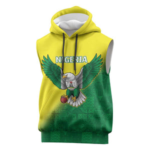 Custom Cricket African Nigeria Sleeveless Hoodie Najeriya Angry Eagle Flag Motif - African Pride