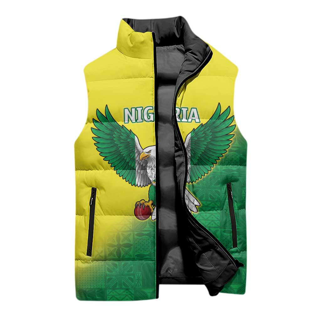 Custom Cricket African Nigeria Sleeveless Puffer Jacket Najeriya Angry Eagle Flag Motif