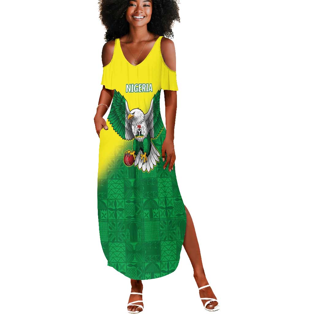 Custom Cricket African Nigeria Summer Maxi Dress Najeriya Angry Eagle Flag Motif - African Pride