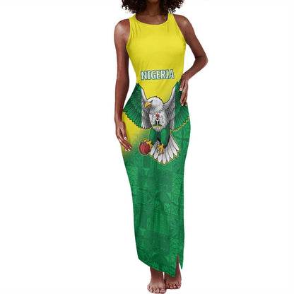 Custom Cricket African Nigeria Tank Maxi Dress Najeriya Angry Eagle Flag Motif - African Pride