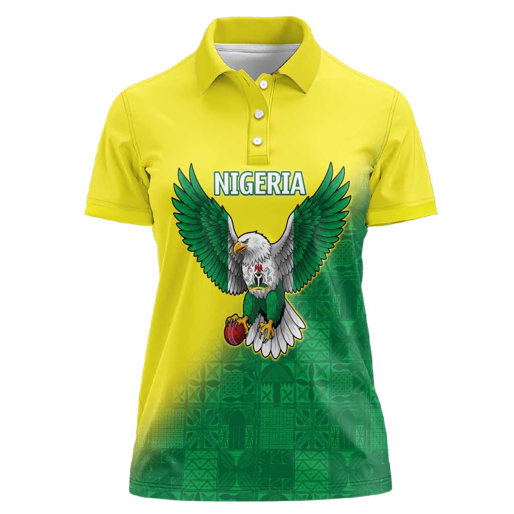 Custom Cricket African Nigeria Women Polo Shirt Najeriya Angry Eagle Flag Motif - African Pride
