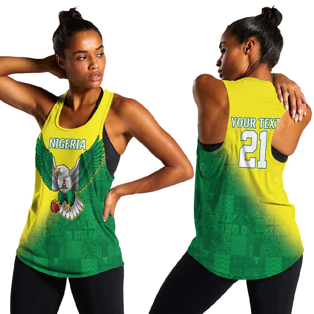Custom Cricket African Nigeria Women Racerback Tank Najeriya Angry Eagle Flag Motif - African Pride