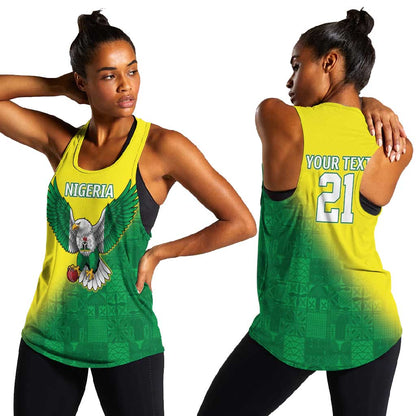 Custom Cricket African Nigeria Women Racerback Tank Najeriya Angry Eagle Flag Motif - African Pride