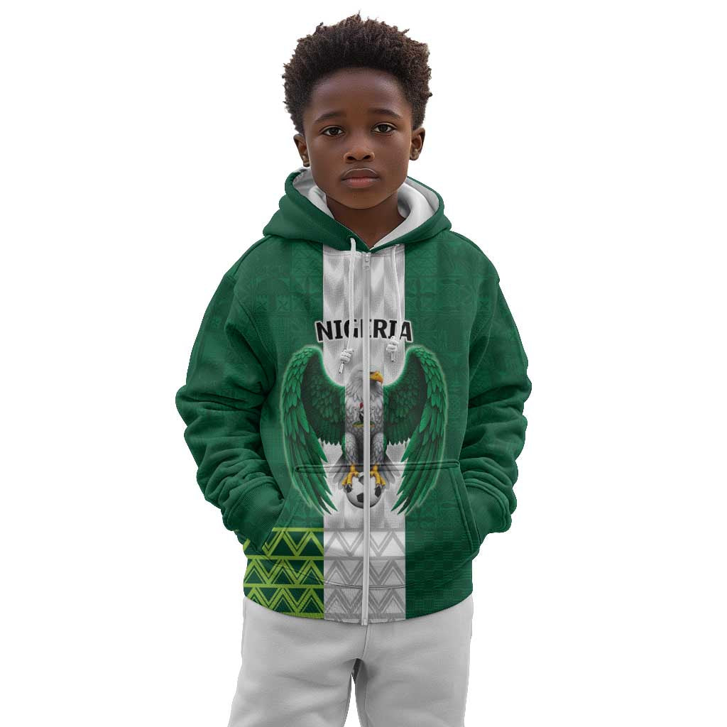 Custom Football African Nigeria Kid Hoodie Retro Nigeria 20-21 Eagle Flag Motif - African Pride