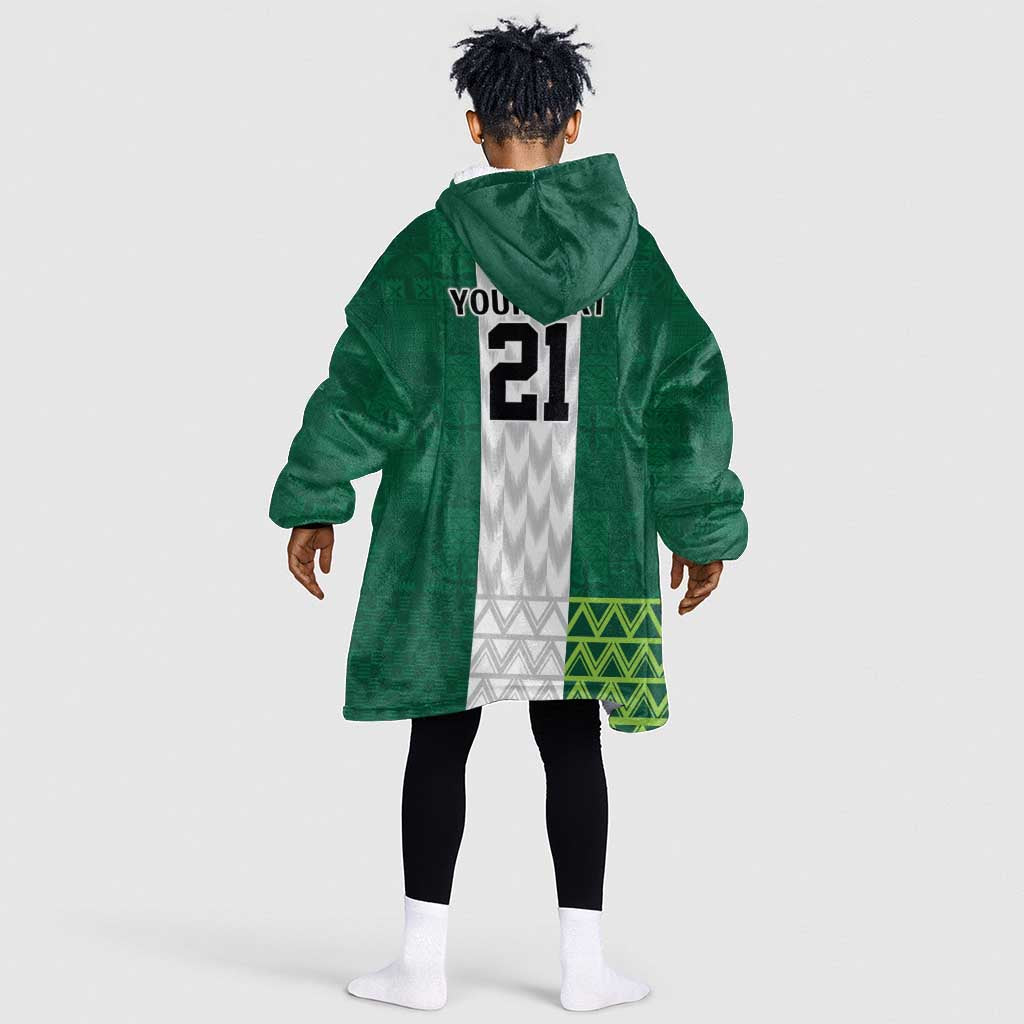 Custom Football African Nigeria Kid Wearable Blanket Hoodie Retro Nigeria 20-21 Eagle Flag Motif - African Pride