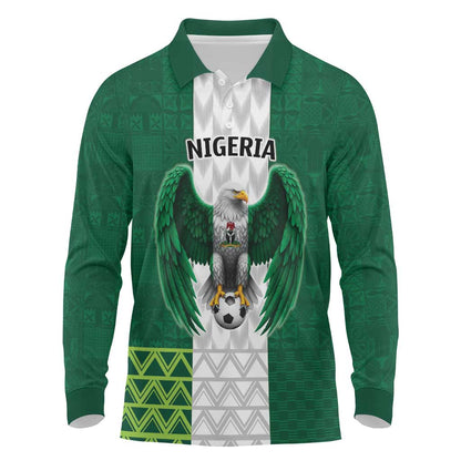 Custom Football African Nigeria Long Sleeve Polo Shirt Retro Nigeria 20-21 Eagle Flag Motif - African Pride