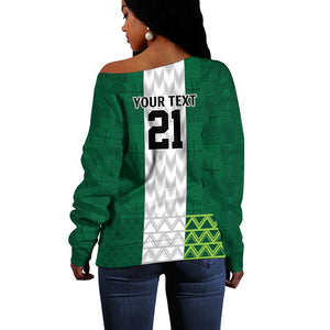 Custom Football African Nigeria Off Shoulder Sweater Retro Nigeria 20-21 Eagle Flag Motif - African Pride