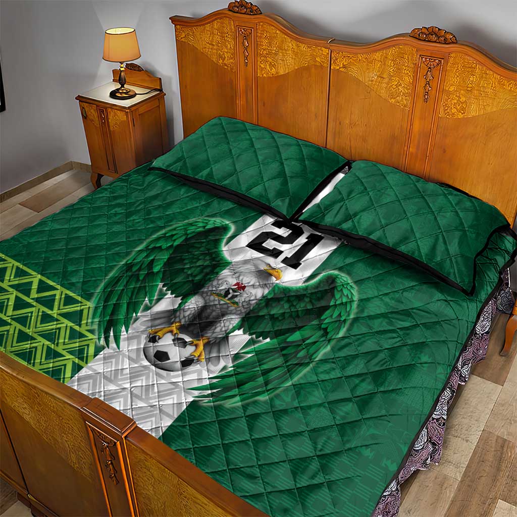 Custom Football African Nigeria Quilt Bed Set Retro Nigeria 20-21 Eagle Flag Motif - African Pride