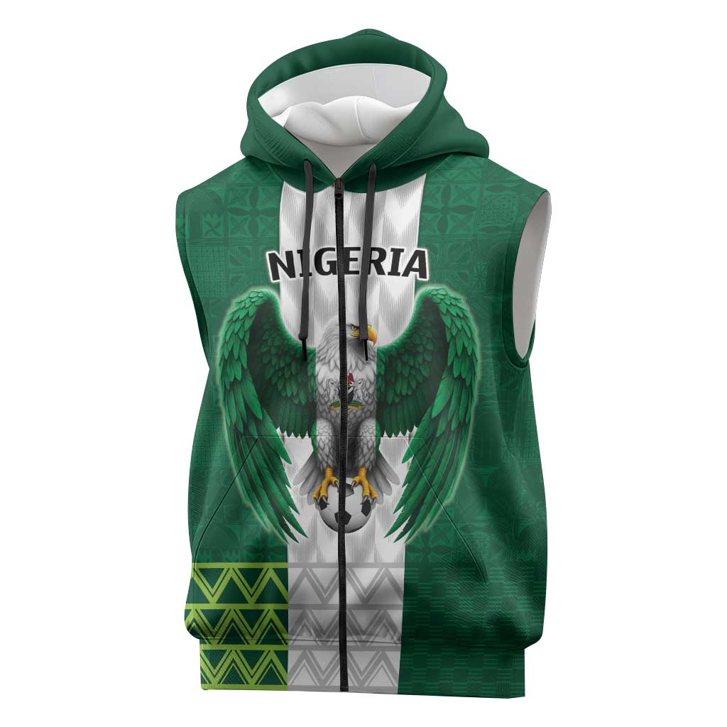 Custom Football African Nigeria Sleeveless Zip Hoodie Retro Nigeria 20-21 Eagle Flag Motif - African Pride