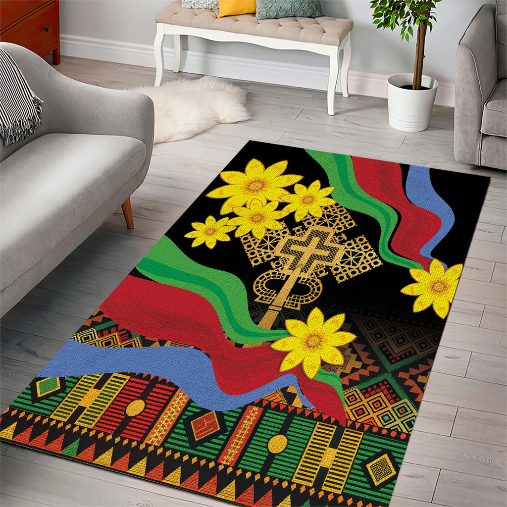 Eritrea Meskel Area Rug Eritrean Tribal Meskel Daisy Flag Inspired