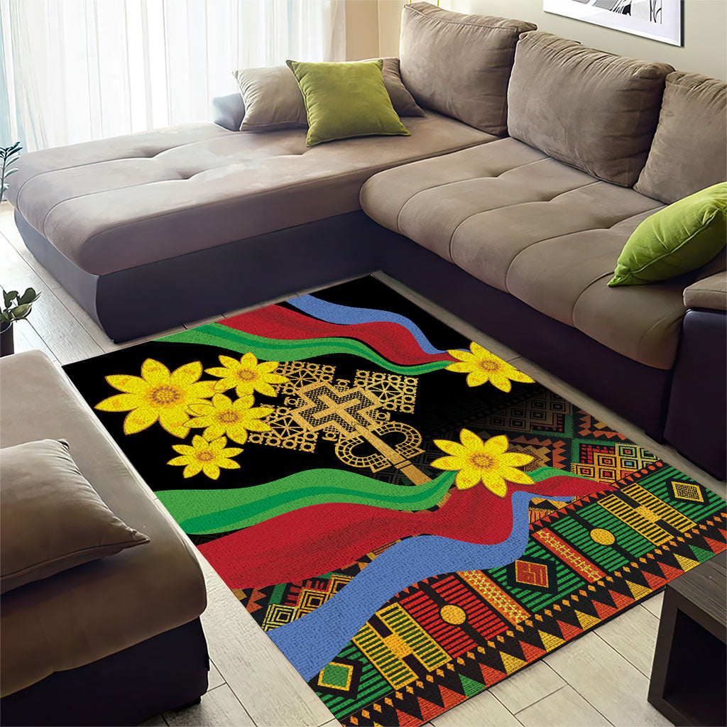Eritrea Meskel Area Rug Eritrean Tribal Meskel Daisy Flag Inspired