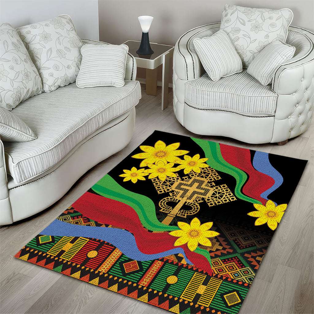 Eritrea Meskel Area Rug Eritrean Tribal Meskel Daisy Flag Inspired