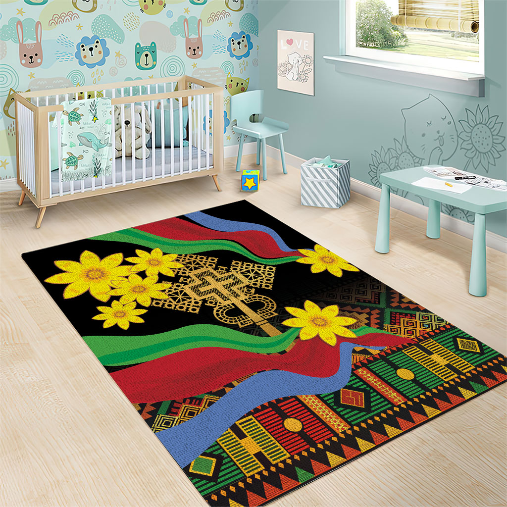 Eritrea Meskel Area Rug Eritrean Tribal Meskel Daisy Flag Inspired