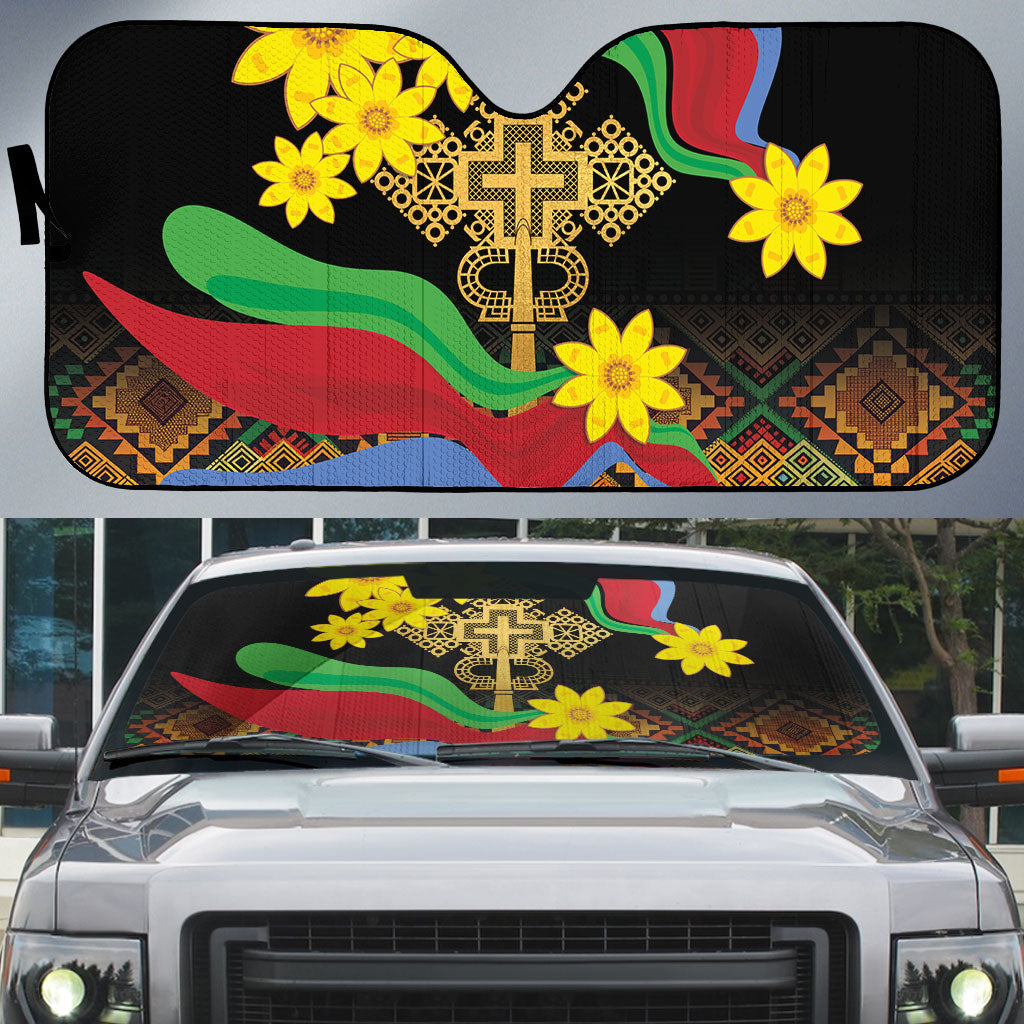 Eritrea Meskel Auto Sun Shade Eritrean Tribal Meskel Daisy Flag Inspired