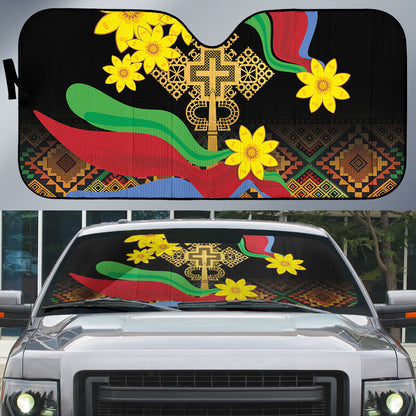Eritrea Meskel Auto Sun Shade Eritrean Tribal Meskel Daisy Flag Inspired