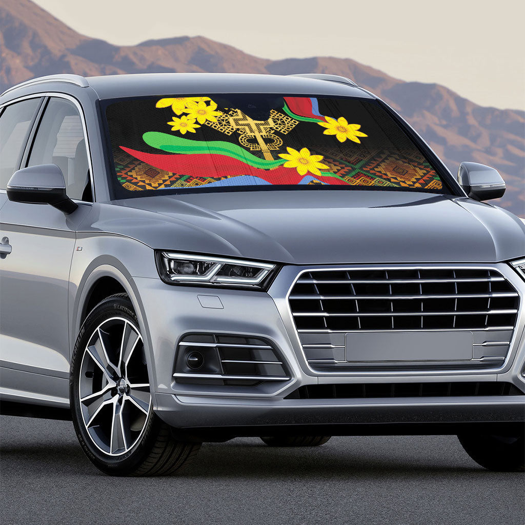 Eritrea Meskel Auto Sun Shade Eritrean Tribal Meskel Daisy Flag Inspired