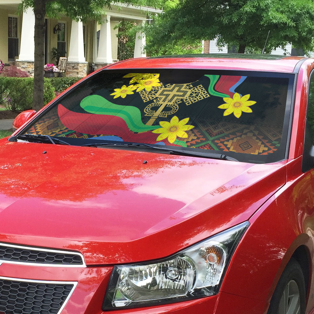 Eritrea Meskel Auto Sun Shade Eritrean Tribal Meskel Daisy Flag Inspired