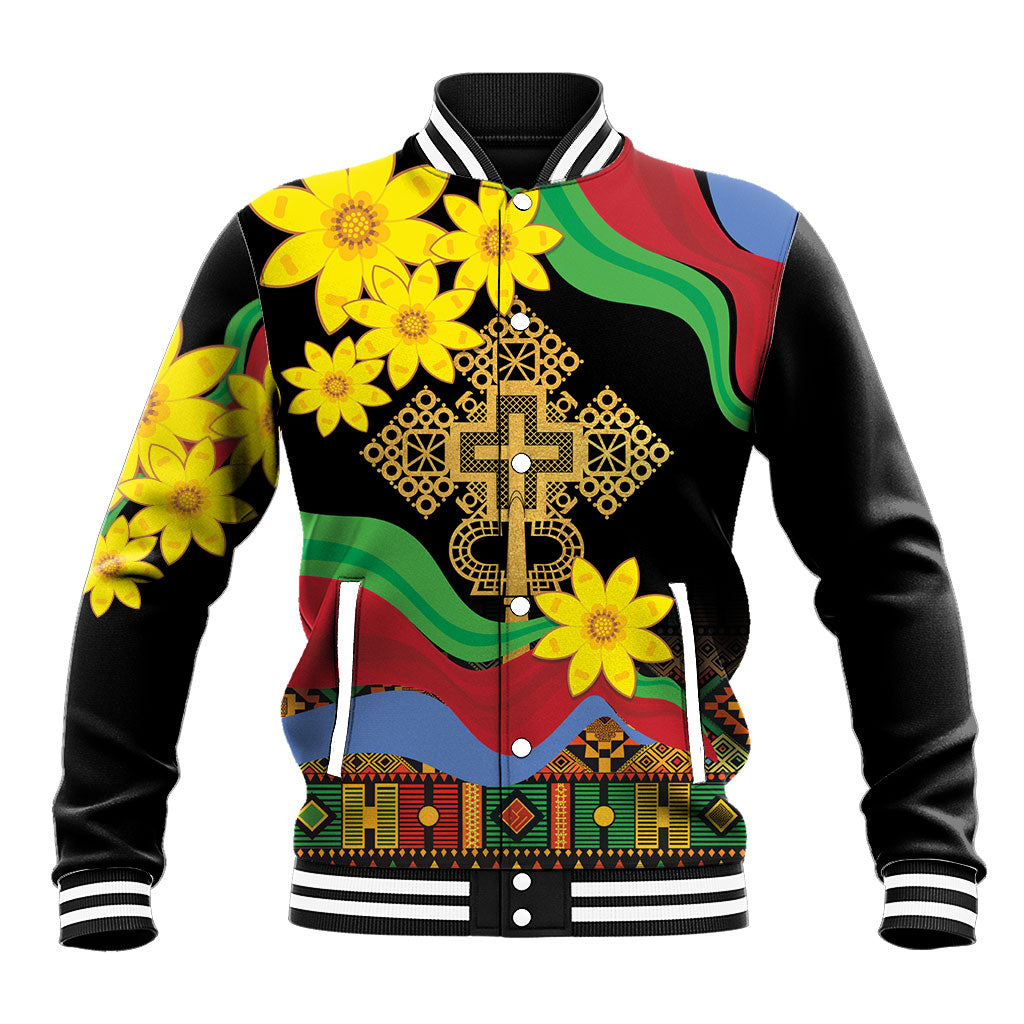 Eritrea Meskel Baseball Jacket Eritrean Tribal Meskel Daisy Flag Inspired