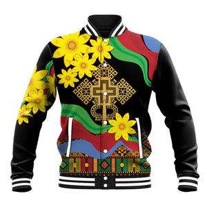 Eritrea Meskel Baseball Jacket Eritrean Tribal Meskel Daisy Flag Inspired