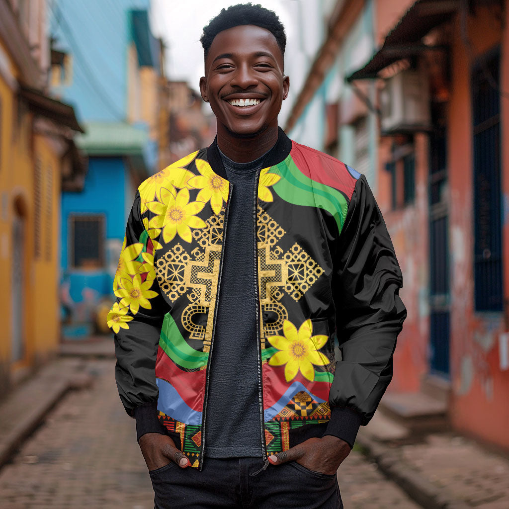 Eritrea Meskel Bomber Jacket Eritrean Tribal Meskel Daisy Flag Inspired