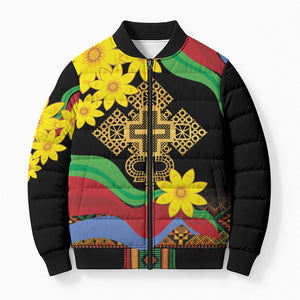 Eritrea Meskel Bomber Puffer Jacket Eritrean Tribal Meskel Daisy Flag Inspired
