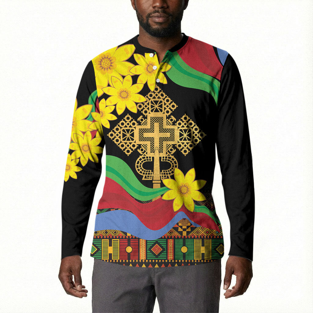 Eritrea Meskel Button Sweatshirt Eritrean Tribal Meskel Daisy Flag Inspired