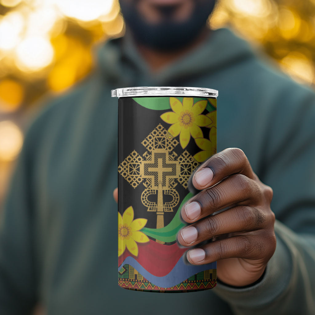 Eritrea Meskel 4 in 1 Can Cooler Tumbler Eritrean Tribal Meskel Daisy Flag Inspired