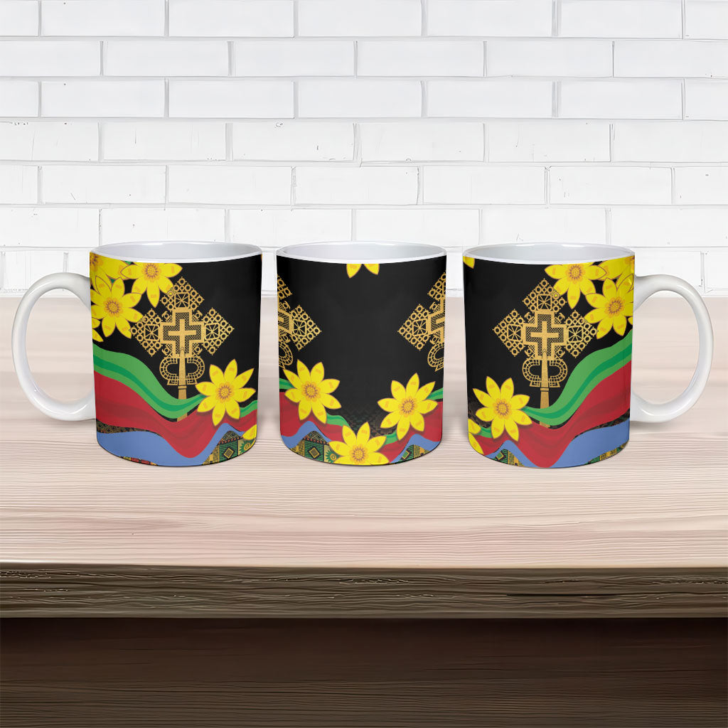 Eritrea Meskel Ceramic Mug Eritrean Tribal Meskel Daisy Flag Inspired