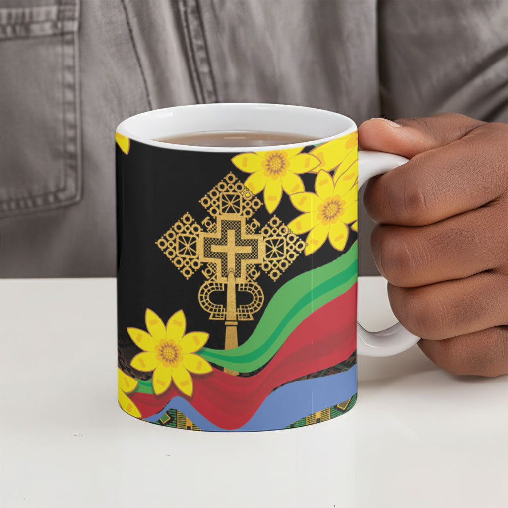Eritrea Meskel Ceramic Mug Eritrean Tribal Meskel Daisy Flag Inspired