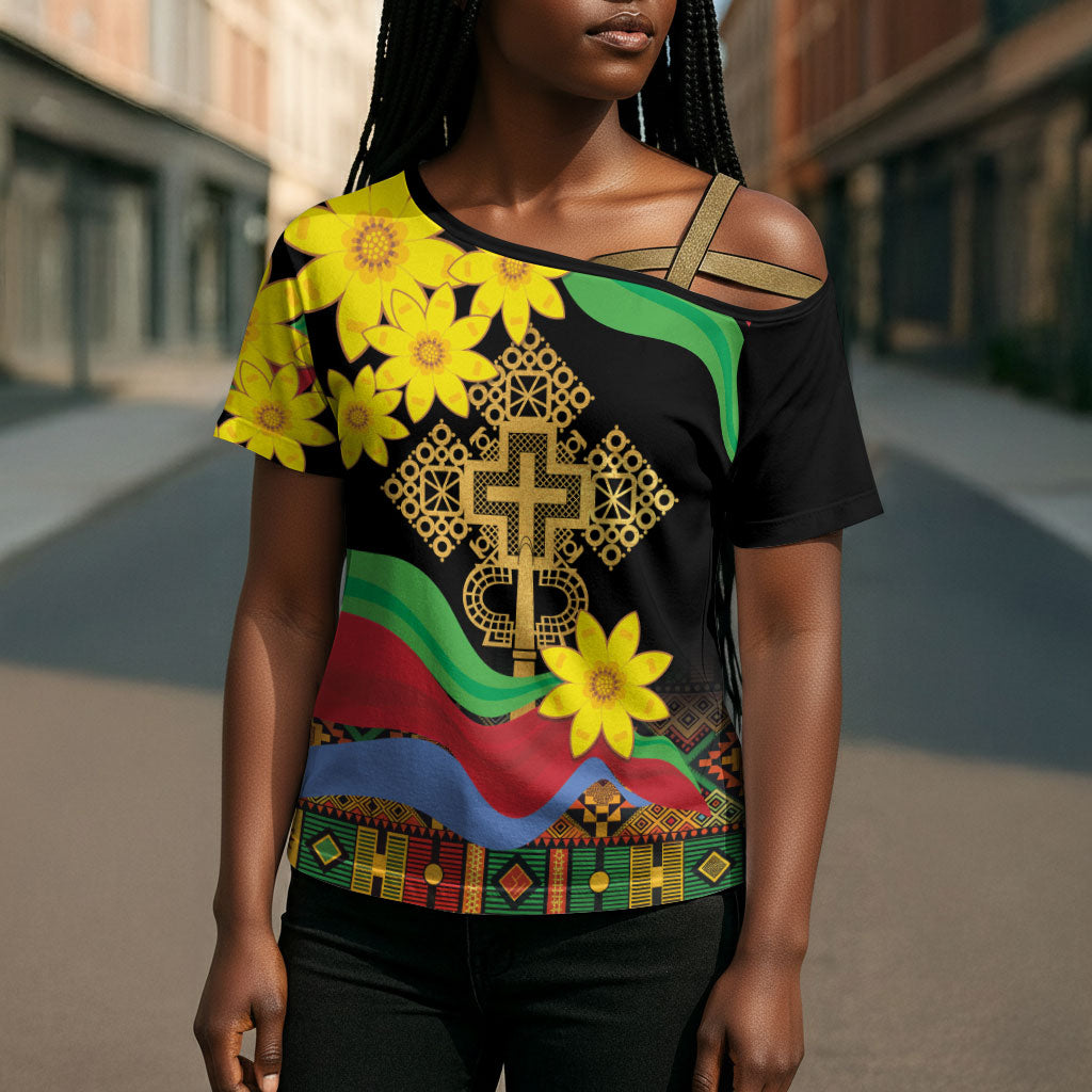 Eritrea Meskel Cross Shoulder Shirt Eritrean Tribal Meskel Daisy Flag Inspired
