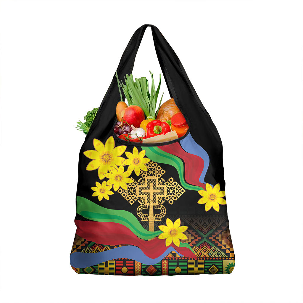 Eritrea Meskel Grocery Bag Eritrean Tribal Meskel Daisy Flag Inspired