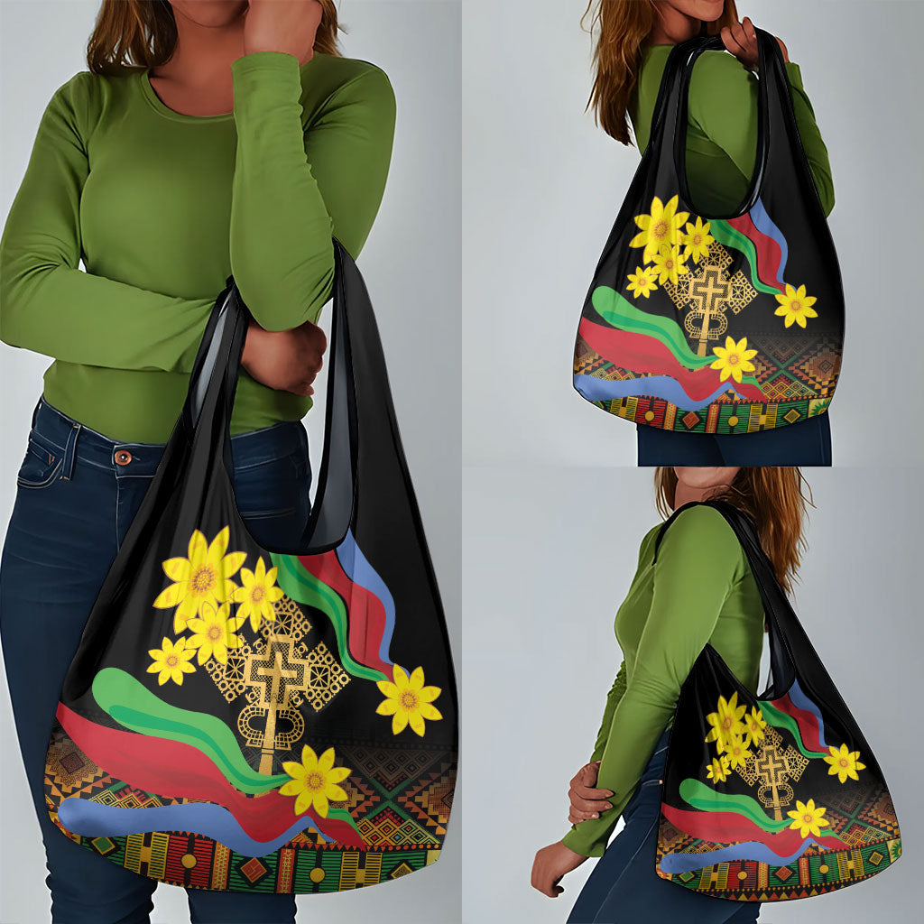 Eritrea Meskel Grocery Bag Eritrean Tribal Meskel Daisy Flag Inspired