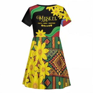 Eritrea Meskel Kid Short Sleeve Dress Eritrean Tribal Meskel Daisy Flag Inspired
