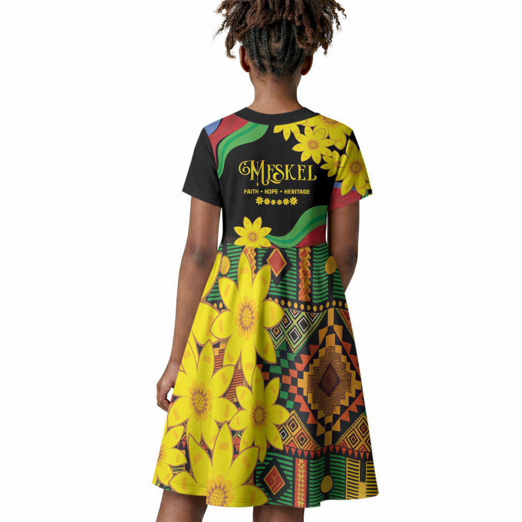 Eritrea Meskel Kid Short Sleeve Dress Eritrean Tribal Meskel Daisy Flag Inspired