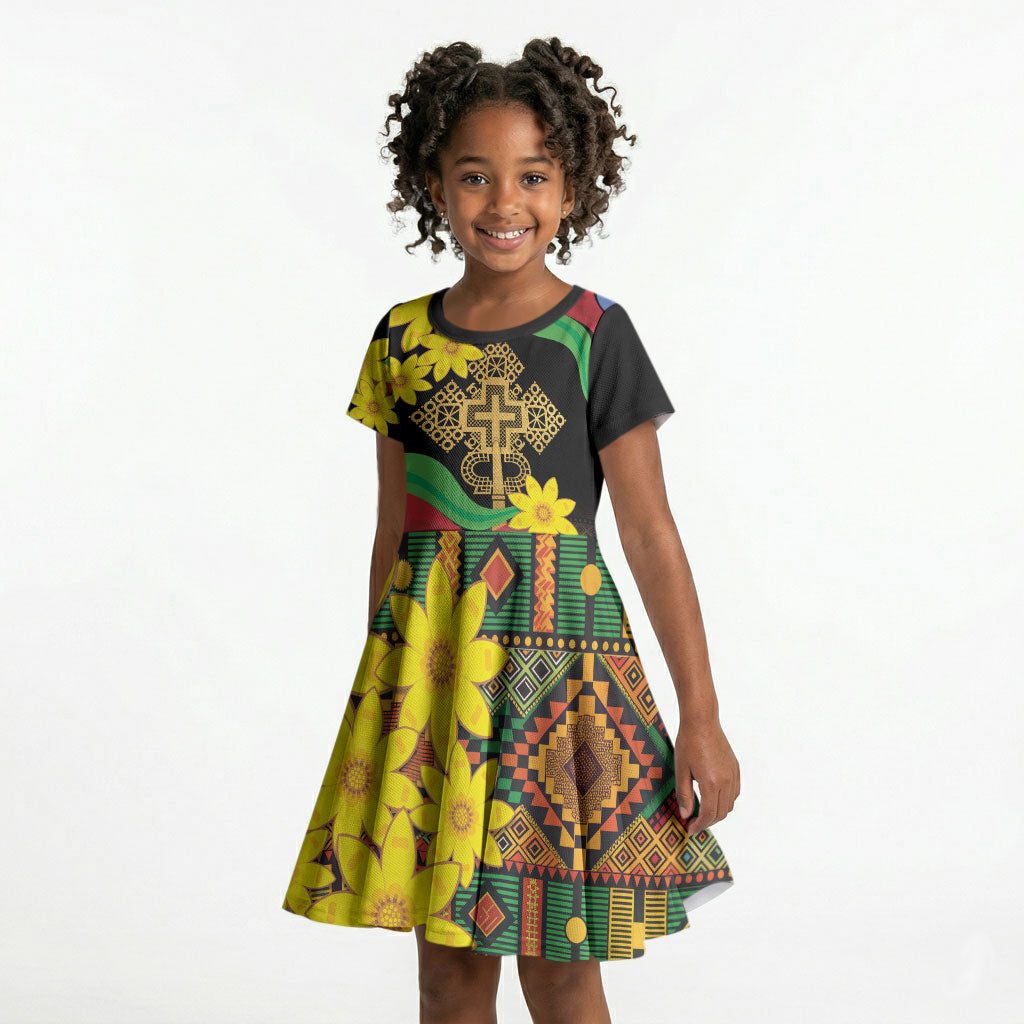 Eritrea Meskel Kid Short Sleeve Dress Eritrean Tribal Meskel Daisy Flag Inspired