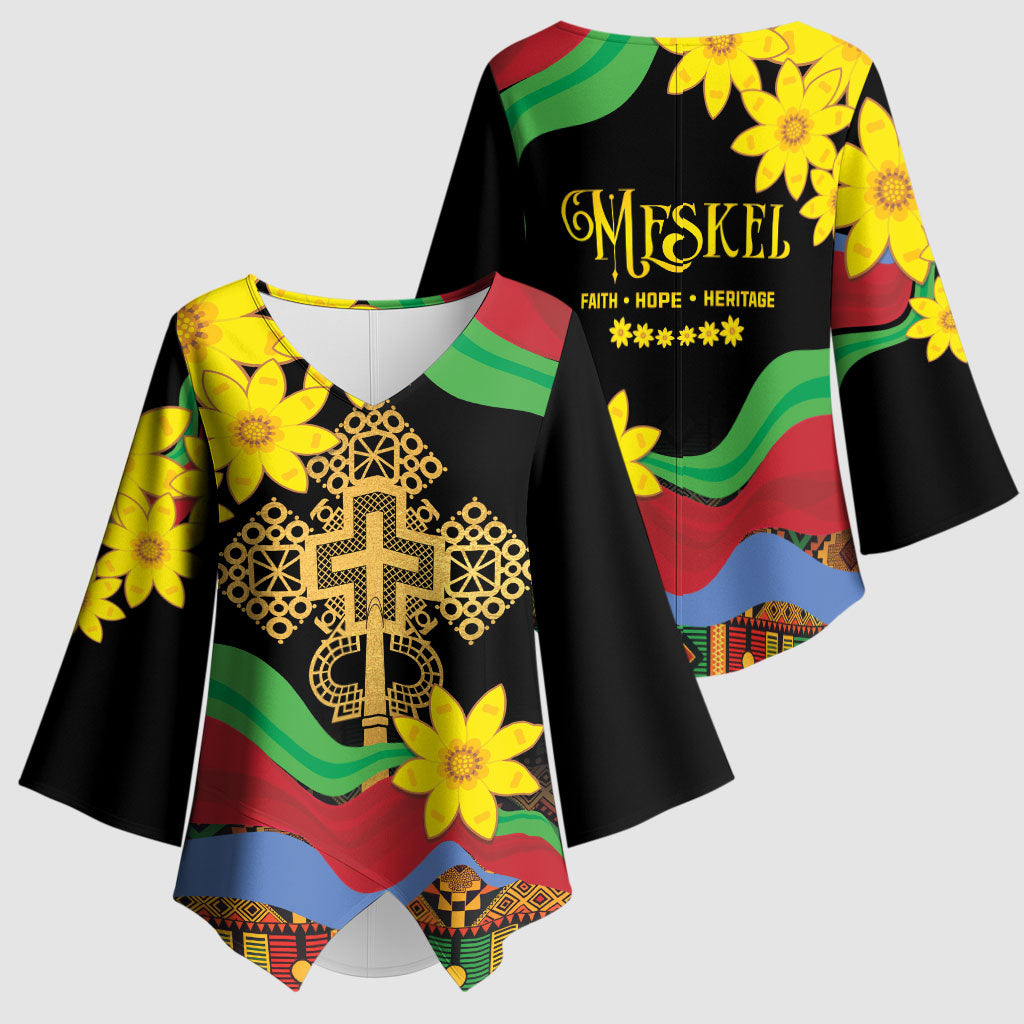 Eritrea Meskel Kimono Sleeve Blouse Eritrean Tribal Meskel Daisy Flag Inspired