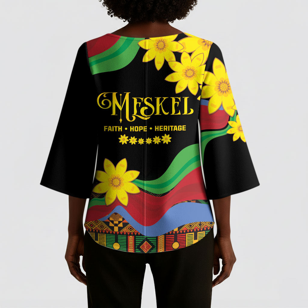 Eritrea Meskel Kimono Sleeve Blouse Eritrean Tribal Meskel Daisy Flag Inspired