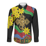 Eritrea Meskel Long Sleeve Button Shirt Eritrean Tribal Meskel Daisy Flag Inspired